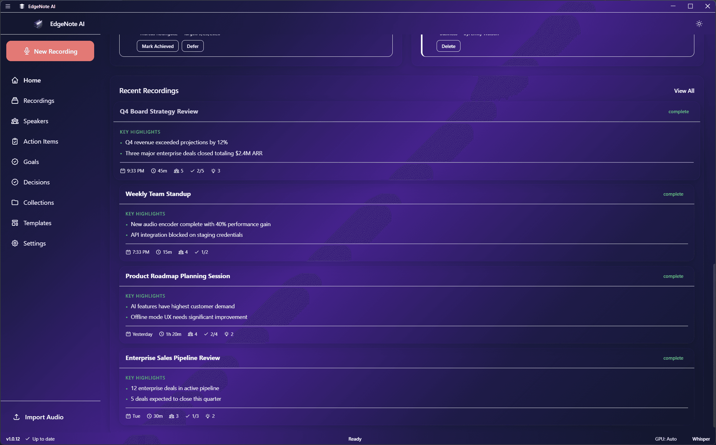 Recent Recordings List