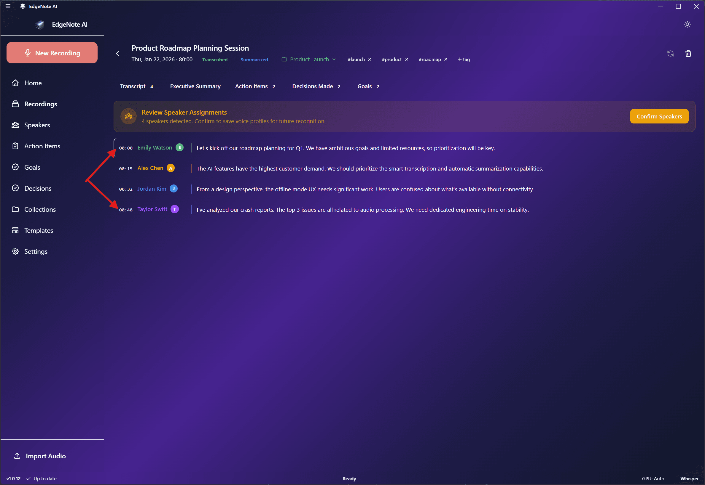 Transcription with Speaker Segments